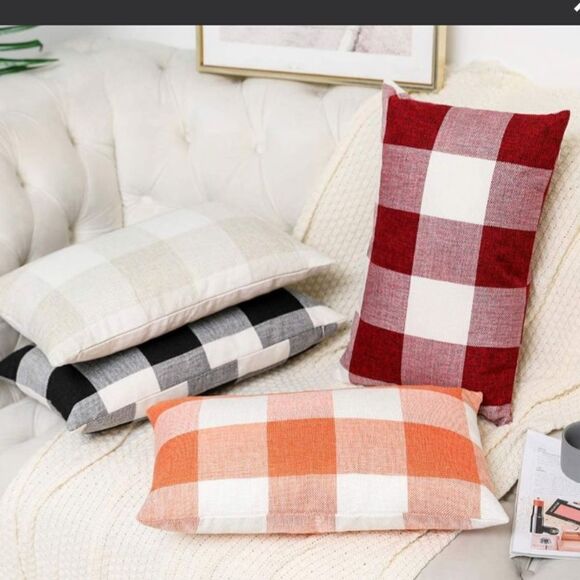 Pack Of 4 Farmhouse Buffalo Checkers Plaids Brown And White Cotton 12x20 Inch - Picture 1 of 2